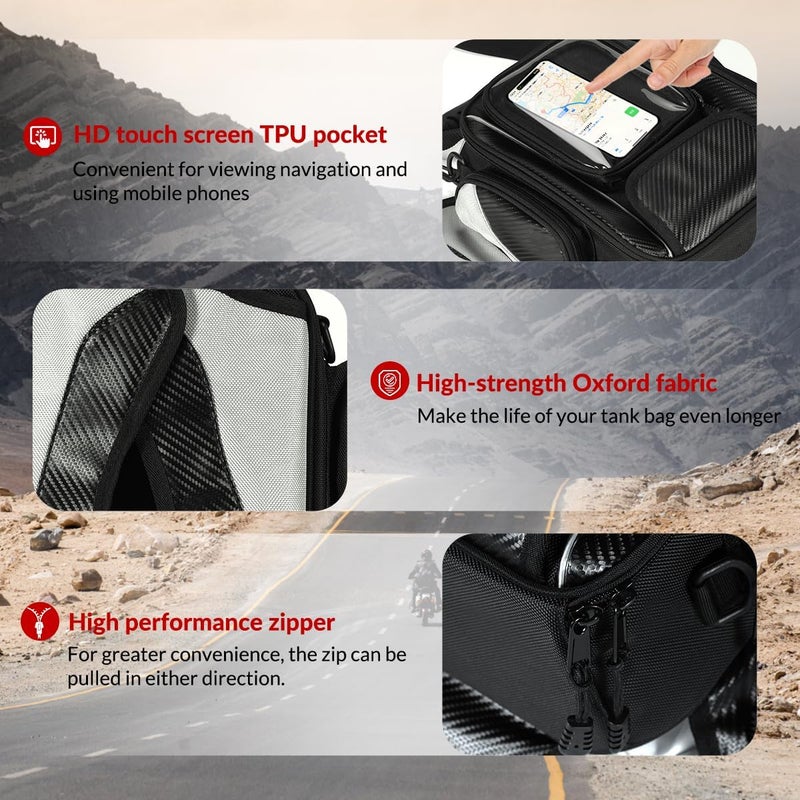 TINGPAI Motorcycle Tank Bag Universal Waterproof Oxford Fabric with Strong Magnetic，Magnetic Tank Bag, fits Harley Davidson, Indian, Honda, Yamaha, Suzuki and more - Image 5